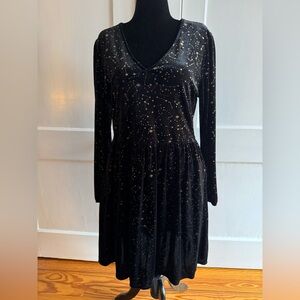 Midnight Hour Black Velvet and Gold Star Constellation Dress, Women’s Size 2XL